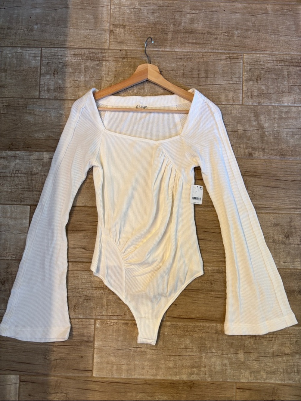 Free People "On A Cloud" Cream Ribbed Long-Sleeve Bodysuit- NWT